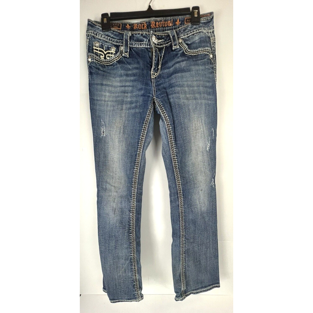 Rock Revival Jamila Boot Distressed Denim Jeans Womens 28x30